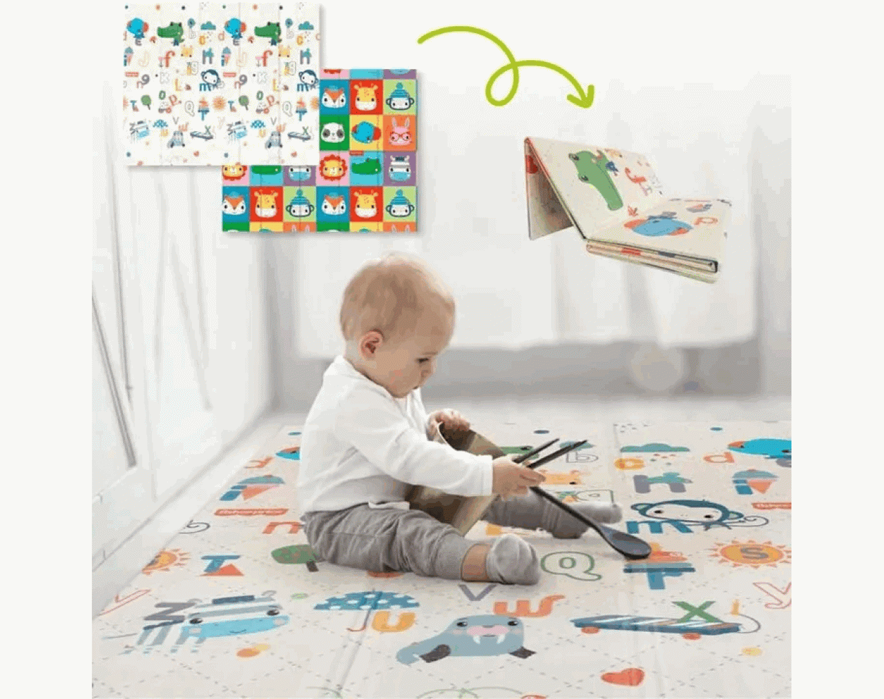 ECKHERT KIDS TAPETE DE JUEGO PORTATIL DE DOBLE VISTA ZOOLOGICO ALFABETO